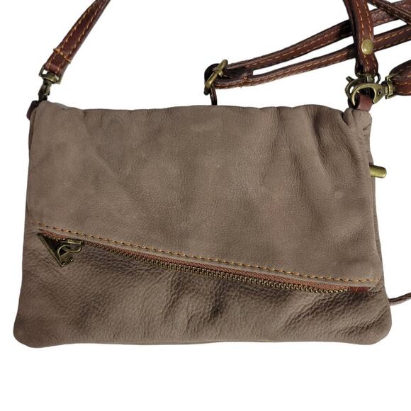 Toscana Convertible Bag Brown Foldover Crossbody Leather Minimalist Clutch Pouch - Picture 1 of 14